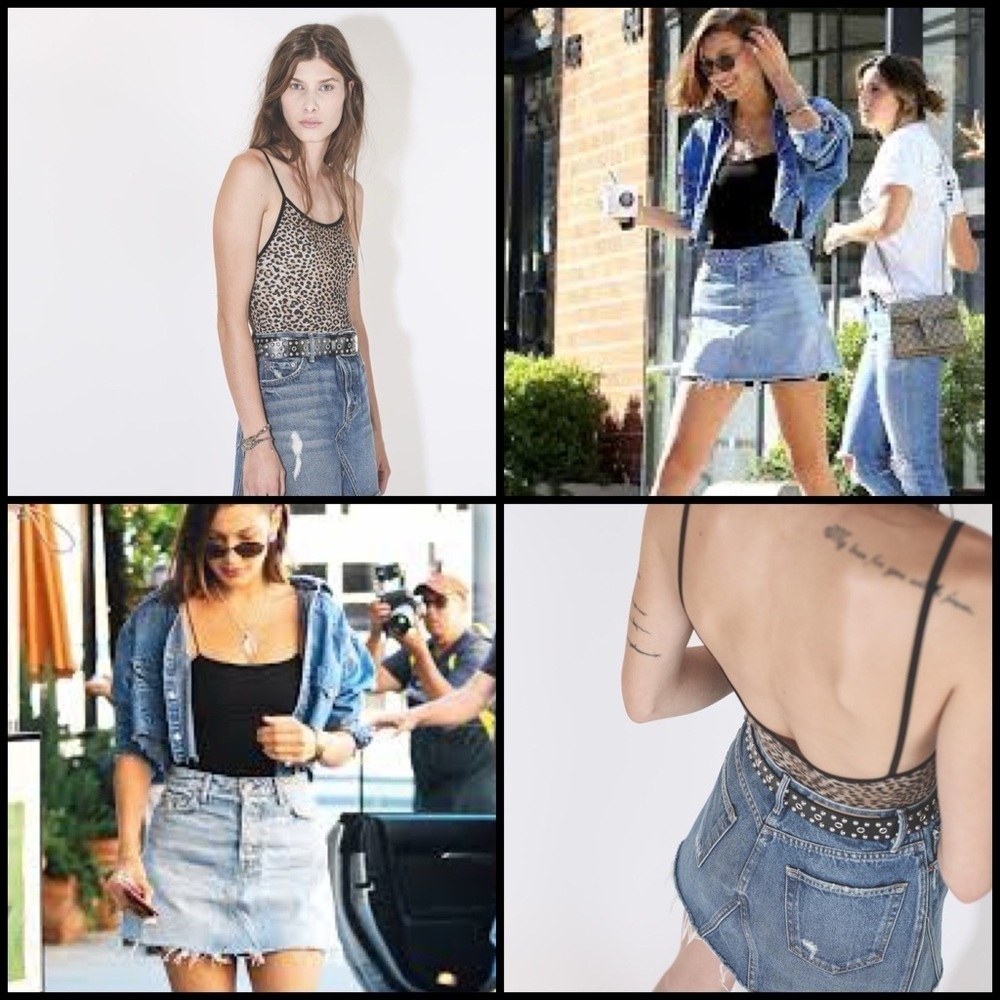 ASO Bella Hadid GRLFRND EVA Gusset Skirt Walk This Way Denim Mini Distressed 25
